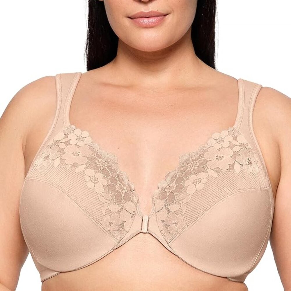 Glamorise Front-Closure Cotton Wonderwire Bra Underwire 36C Cafe